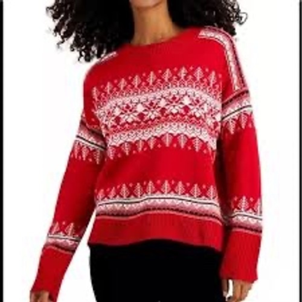 Tommy‎ Hilfiger Women's Red Fair Isle Sweater Large Winter Holiday - Picture 2 of 8